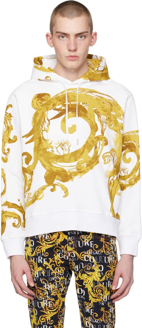 white and gold versace hoodie|Versace hoodie women.